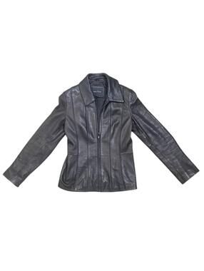 Nautica Genuine Leather Zip Jacket Black Women's Small